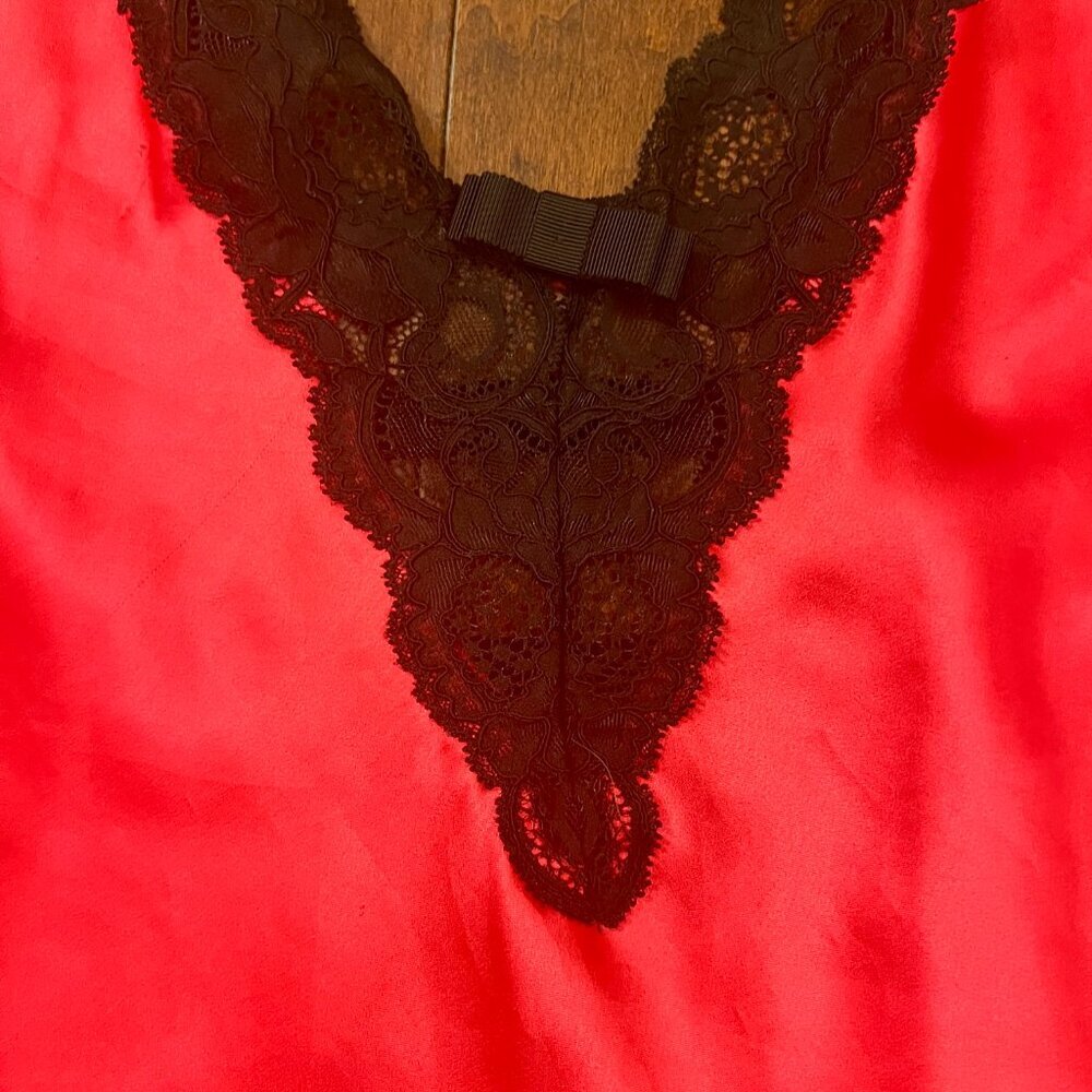 Victoria's Secret Lingerie - Red Satin Nightgown - Black Lace Trim - Size Small - Picture 4 of 4